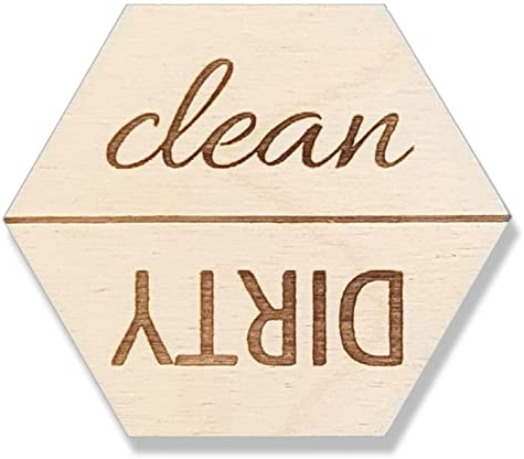 Clean Dirty Dishwasher Magnet - Clean Dirty Dishwasher Sign Indicator Labels - Wooden Dishwasher Magnet - Reversible Dishwasher Sign Magnet - Ideal for Home Kitchen Organization (White Birch)
