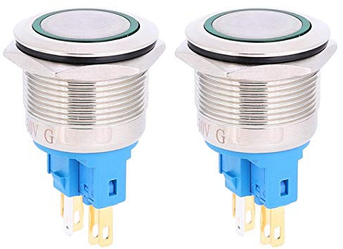 Momentaner Drucktaster Druckknopf Schalter Blaues mit Stecker Edelstahl Metall Wasserdichte Taster Wasserdicht Einbau Druckschalter 6 Pin Druckknopf DC12-24v Ip65 für Auto Lkw Bootszubehör 22mm(Grün)