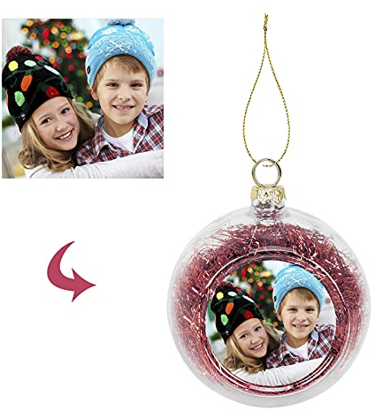Weihnachtskugel mit Foto, Christbaumkugeln, personalisiert Weihnachtskugeln mit Bild, 8cm Fotoweihnachtskugel für Baumschmuck, Weihnachtsbaum, Weihnachtsdeko, Basteln, Weihnachten Foto Geschenk