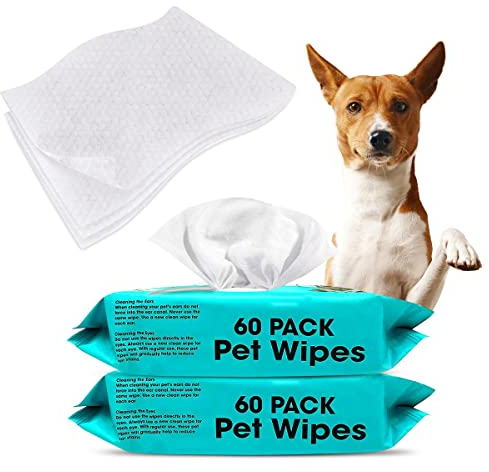 WINSOME Pet Wipes for Dogs Paw Cleaner and Cat Cleaning Wipes – 2 Pack of 120 Wipes Moisturized & Antibacterial Grooming Wipes for Dogs with Vitamin E