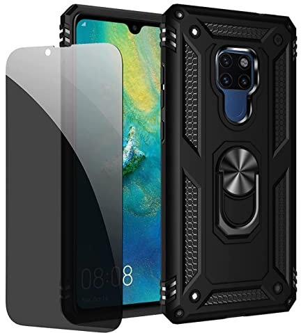JOYTAG Funda para Huawei Mate 20 Carcasa Negro con Protector de Pantalla de Privacidad, Anti Espía Cristal Templado