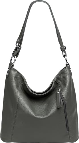 Caspar Sportlich Elegante Ledertasche 2-in-1 Damen Schulter- und Umhängetasche - PREMIUM LINE - Modell No.806 - Made in Italy, Farbe:dunkelgrau, Accessoires:One Size