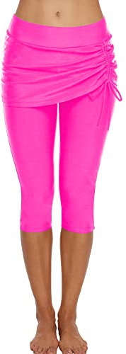 Schwimmhose mit Rock, Caprihose, Surf-Leggings, Neoprenanzughose, UV-Boardshorts für Damen, Knallpink (Hot Pink), S