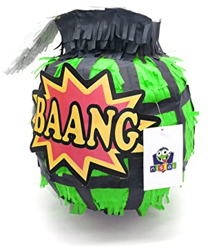 Nislai® Bombe Pinata | Ideal für die Junge Geburtstag Party | Pinata Geburtstag | Perfekt als Pinata Geschenk | Für Geburtstag oder als Deko Party | Farbe zur Auswahl: grün, rot, blau, silver (Grün)