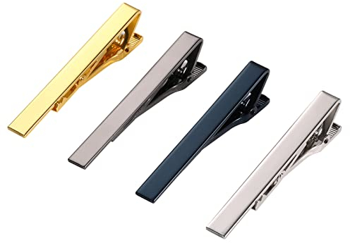 4stk Krawattennadeln für Herren, Klassisch Krawattenspange Stilvoll Krawattennadel Set für Herren Alltag Hochzeit Jubiläum Geschäft Vatertag Geschenke (Gold, Silber, Schwarz, Navy Blau)