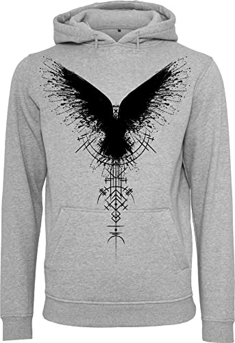 Baddery Wikinger Pullover Herren : Schattenrabe - Vikings Kapuzenpullover - Geschenke für Männer (Heather XXL)