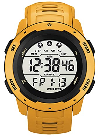 JTLB Orologio sportivo digitale da uomo, militare, elettronico, impermeabile, con cronometro, sveglia, retroilluminazione a LED (giallo), Cinturino