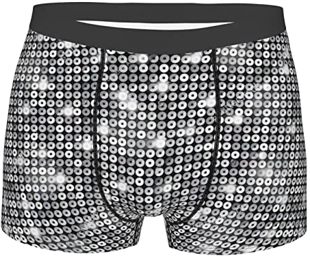 850 Herren Boxer Silberner Pailletten-Glanz-Druck Male Boxershorts Atmungsaktive,Stilvolle Männer Unterwäsche Klassisch,Schnelltrocknende Boxershorts Herren M