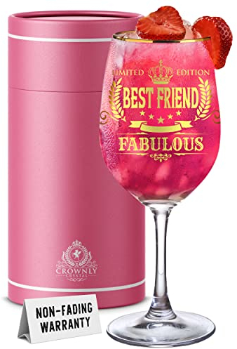 CROWNLY CRYSTAL® Verre à Vin Personnalisé - Cadeau pour Meilleure Amie, Femme, Noël - Idée Cadeau Originale