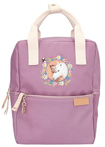Depesche 12165 Miss Melody Farm House-Rucksack für Kinder in Lila, mit Pferde-Motiv und Blumen-Stickerei, Tasche mit verstellbaren Trägern und Anhänger