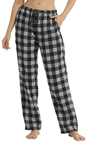 LNFINTDO Confezione da 1 – 2 pantaloni pigiama da donna con tasche in flanella, motivo scozzese, pantaloni in pile a quadri, per il sonno da donna, abbigliamento da notte, Plaid grigio nero