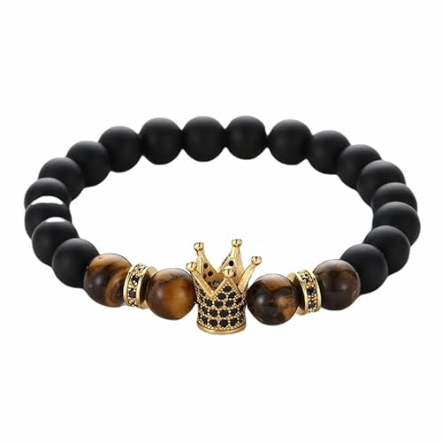 Musihy Goldenes Perlenarmband, Perlen für Armbänder Zirkonkrone Matt Gefrosteter Stein Umfang 19CM