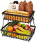 Cesta de frutas de 2 pisos para cocina, encimera de frutas, verduras, aperitivos, soporte de almacenamiento, organizador de soporte, bandeja para pan metálico extraíble
