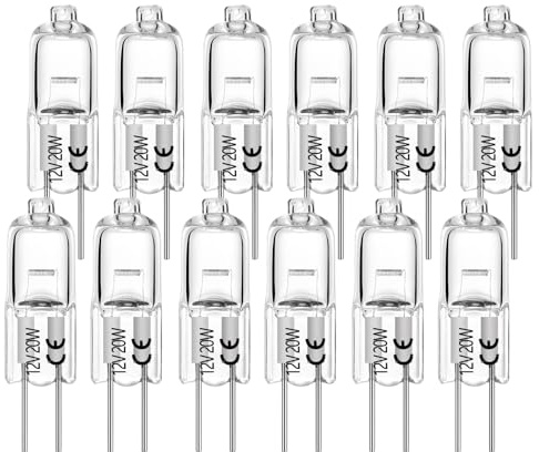 VINBE Ampoule Halogène G4 20W 340LM T3 Lampe Bi-Pin AC/DC12V pour lumière puck, lustre, éclairage sur rail,track lighting, blanc chaud 2700K,12 packs