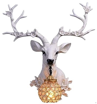 LUOYAOB Wandleuchten Art Retro-Hirschkopf-Wandleuchte Rustikaler Elch Harz Wandleuchter CreativeVintage Wandhalterung Dekor Lampe for Flur Bad Bauernhof Gang Bar Wohnzimmer (Color : White)