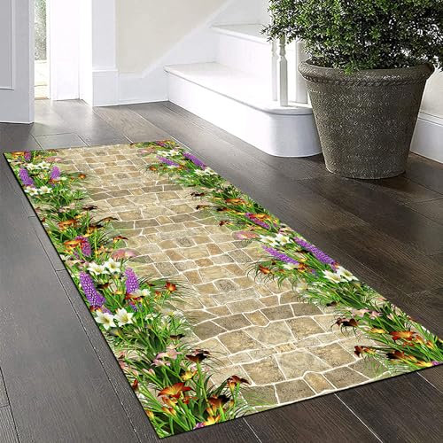 Yinghesheng Teppich Läufer Flur Küche rutschfest Waschbar 90x360cm Teppichläufer Lang Küchenläufer Meterware Korridor Tepiche Kücheteppich Schlafzimmer Flurmatten Breit 40-140Cm,Grass Green