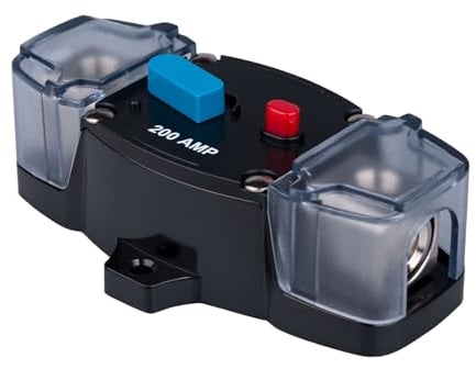 200 AMP Disjoncteur automatique 200A Porte-fusible en ligne Bloc onduleur réarmable DC 12V-48V Trolling Motor Audio Stereo Réinitialisation manuelle pour voiture Marine Camping-car Bateau Camion