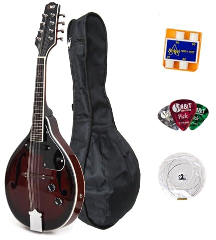 Mandolina electroacústica, Zang de 8 cuerdas, cuerpo marrón brillante, alambre de acero de 8 hilos, panel de abeto, bolsa de almacenamiento y accesorios, tanto for principiantes como for profesionales