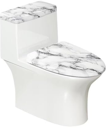 Binienty White Marble Print Toilet Lid Seat Cover and Toilet Tank Lid Cover Set of 2 Pack,Decorations for Home Toilet Cover Set for Bathroom Washable Toilet Tank Replacement