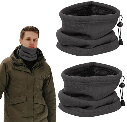 XNIVUIS 2 Stücke Grau Damen Herren Schal Winter Warm Schal Winter Halswärmer Doppelschicht Fleece Schlauchschal Warm Gesicht Hals Multifunktionstuch für Radfahren Laufen Skifahren (2-Grau)
