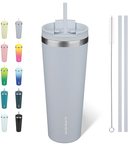 BJPKPK 780 ml Coffee Tumbler with Straw, Insulated Stainless Steel Cup | Double Wall Vacuum, Leak Proof Lid, Keeps Hot/Cold/Iced, BPA Free, Dishwasher Safe, Travel & Outdoor, Modern Blue