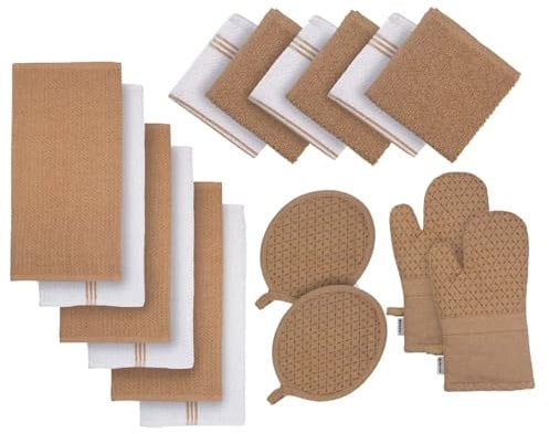 LANE LINEN Juego de 16 paños de cocina, 100 % algodón, juego de manoplas resistentes al calor y soporte para ollas, trapos reutilizables para lavar, toallas absorbentes para secar la cocina, color