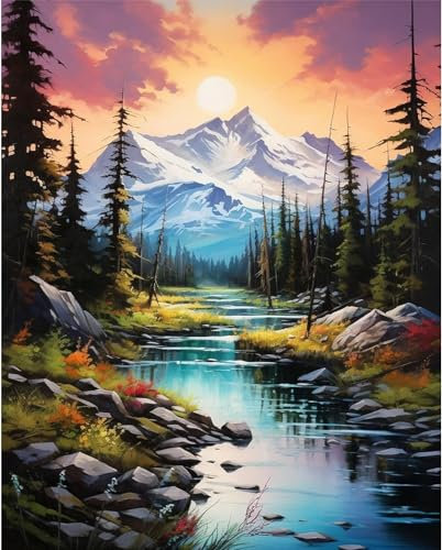 Hjjdiyes Malen Nach Zahlen Erwachsene Landschaft Auf Berg Und Wasser Malen Nach Zahlen Kit Mit Knitterfreie Leinwand, Pinsels Und Acrylfarbe - Diy Handgemalt öLgemäLde Kit Als Geschenk 40 X 50cm