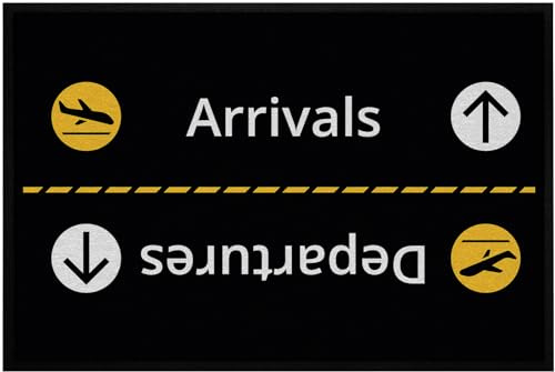 OM3® lustige Fußmatte mit Spruch - Flughafen - Arrivals Departures - Ankunft Abflug - Airport Style IV - rutschfest & waschbar - 60x40cm -