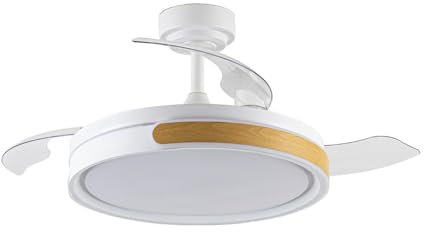 wonderlamp - Ventilador LED aspas plegables Nemi Blanco y detalle en Madera 72W con intensidad regulable y CCT 3000-4000-6000K