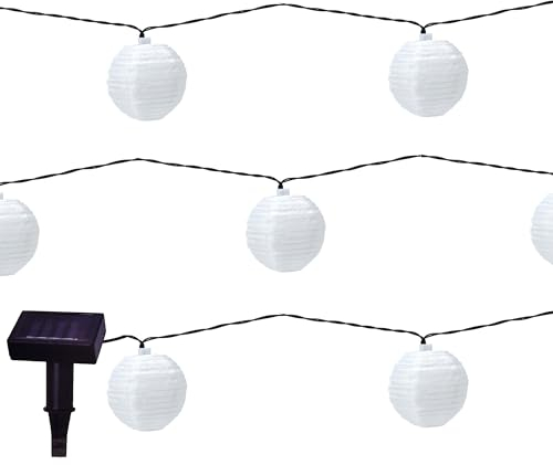 matrasa Solar Lampion Lichterkette 2,7m Weiß - 10 wetterfeste Lampions Ø 7,5 cm warmweiß
