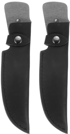 QUARKZMAN 2 Fundas para Cuchillos de Hoja Fija 10 x 2.1 Diseño de Presilla para Cinturón Estuche de Cuero para Cuchillo Recto con Cierre de Broche de Cobre, Negro