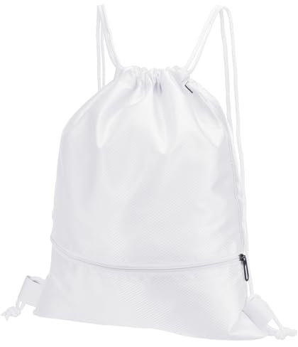 PATIKIL Kordelzug-Rucksacktasche, Kordelzug-Gymnastiktasche mit Reißverschlusstasche für Frauen und Männer, Weiß
