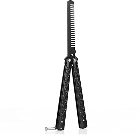 Peines para hombre, peine plegable de acero inoxidable, cepillo para barba, entrenamiento de deriva, cuchillo de mariposa, peine de peluquería, herramientas de caspa (H)
