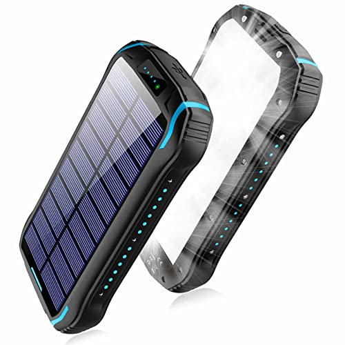 Caricabatterie solare 26800mAh Power Bank Campeggio Impermeabile Carica di backup esterna con 3 uscite e doppi ingressi Luce a LED Torcia elettrica Batteria di backup