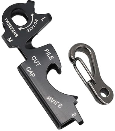 Keychain Tools and Gadgets, Small Combination Card Tool, 8-in-1 Stainless Steel Keyring with Buckle, Portable Gadget, Multifunctional Key Clip