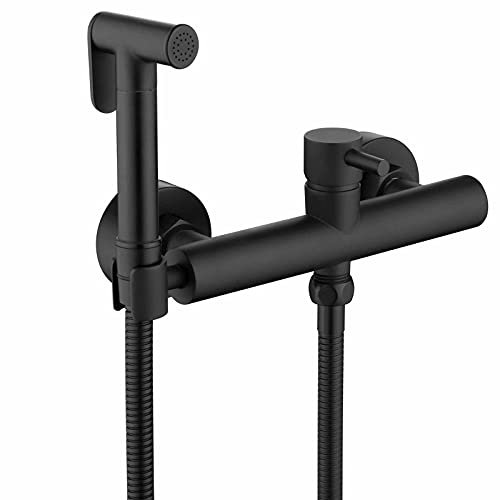 REPXITPQP Handsprüher for die Toilette, Zwei-EIN- und EIN-Aus-Winkelventil, Stoffwindel-Sprühset, Heiß- und Kaltwassersprüher for die Toilette, Messing-Handsprüher, Schwarz(Noir)