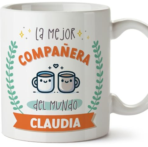 MUGFFINS Tazas Personalizadas para COMPAÑERA mujer - En Español - Mejor del mundo - Con dibujo - 11 oz / 330 ml - Regalo Personalizable original y divertido