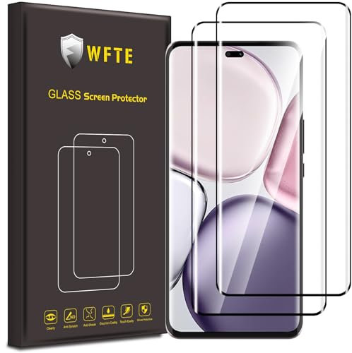 WFTE [Lot de 2 Verre Trempé pour Honor Magic 7 Lite/X9C/X60 Pro, 3D Couverture Complète Film de Protection D'écran avec Haute Transparence à 99%, Anti-Trace Protecteur avec Dureté 9H Glass(Noir)