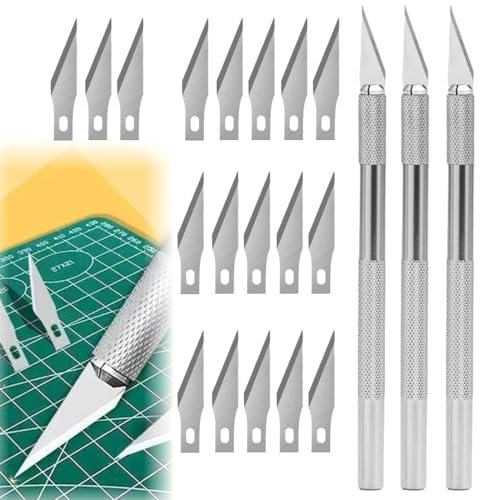 Set bisturi, con 3 Tranchiermesser e 18 lame, coltello da intaglio, coltello da artigianato, set di coltelli per hobby per l'artigianato del bisturi