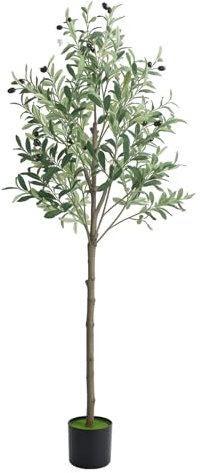 gibxiyza Künstlicher Olivenbaum, künstlicher Olivenbaum mit lebensechten Olivenblättern, künstlicher Olivenbaum, für drinnen und draußen, für Zuhause, Wohnzimmer, Schlafzimmer, Balkon, Ecke, Büro,