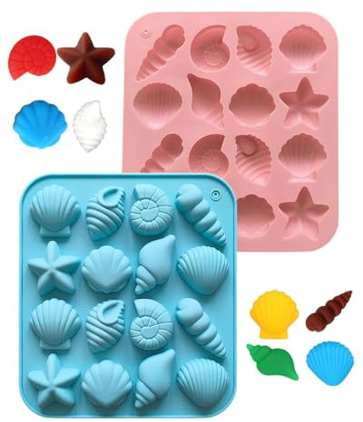 IPNSDON 2 set di stampi in silicone: conchiglia e stella marina, stampi da forno in silicone 3D per fondente, cioccolato,sapone e decorazione torte,stampi in silicone feste di sirene temi subacquei