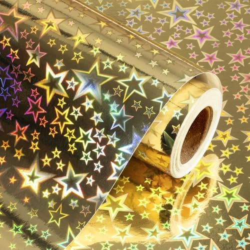 Wikadlik Gold Holografisches Geschenkpapier, niedliche Sterne Geschenkpapier für Muttertag, Geburtstag, Hochzeit, Brautparty, Weihnachten, Babyparty Party