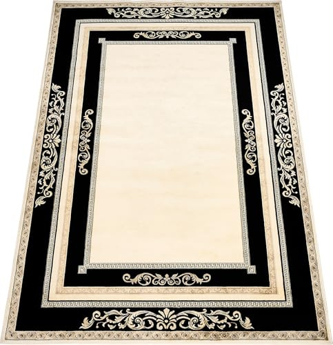 Belle Arti Teppich Wohnzimmer Schlafzimmer Esszimmer Wohnzimmerteppich Kurzflor in Schwarz Gold Florenz - rutschfest, antiallergisch, 100% Viskose - 100 x 140 cm, Rechteckig