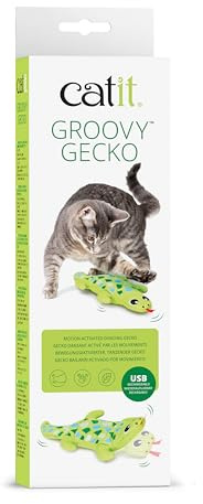 Catit Groovy Mini Gecko, Motion-Activated Rechargable Cat Toy with Catnip