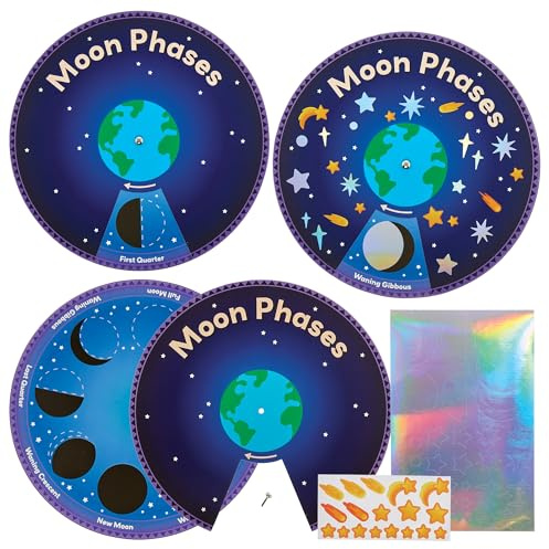 Baker Ross FN466 Moon Phase Sticker Wheel Kits - Pack of 5, STEM, Science, Maths and Learning Aids for Kids and Schools