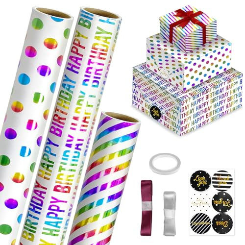 Bellanova 3 Rollen Geschenkpapier 43 cm × 3 m Glitzer