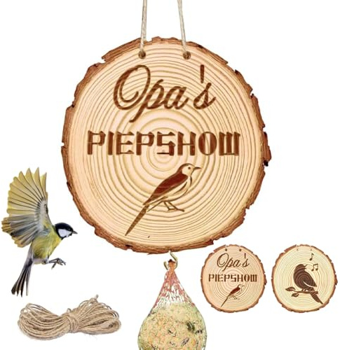 Meisenknödelhalter Opas, Meisenknödelhalter Holz mit Gravur Opas Piepshow, Vogelfutterstation, Opas Piepshow Aufhängen, Doppelseitiges Muster, Meisenknödelhalter für Wildvögel, für Garten Balkon