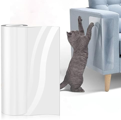 Kratzschutz Katze Tape, 40cm x 3m Kratzmatte Katze Transparent Kratzfolie Katzen Selbstklebend Wandfolie Selbstklebend Kratzschutzfolie für Möbel Couch Sofa Wand Tür Schutz