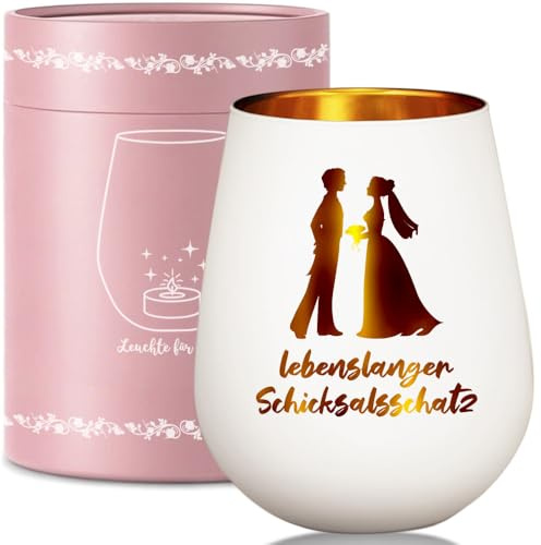 Romantisches Windlicht ''Lebenslanger Schicksalsschatz'' Hochzeitsgeschenk für Brautpaar, Hochzeitstag Geschenk für Frauen,Hochzeit Geschenk in Geschenkbox,Teelichthalter mit Gravur Spruch(Ohne Kerze)