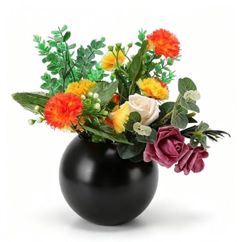 Edelstahl Runde Vase, Nordischer Stil Moderne kleine Blumenvase für Wohnzimmer Schlafzimmer Büro Hochzeit Esstisch Mitte Stücke Dekoration Ornament Nordic Dekor (Matt Schwarz)
